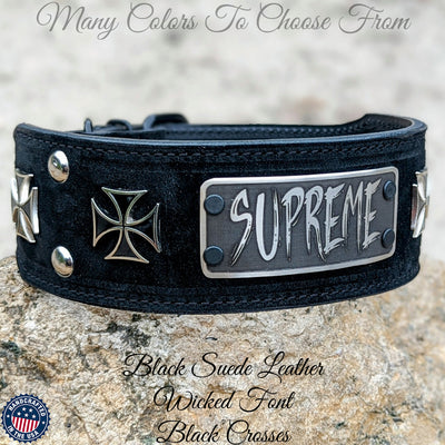 NJ7 - 2 1/2" Personalized Iron Maltese Cross Studded Leather Collar