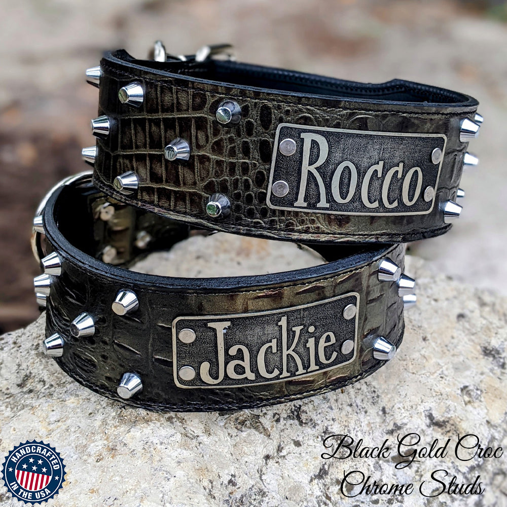 Collar de cuero para perros, collar personalizado con placa de identificación de 2,5" de ancho - NJ8