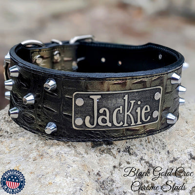 Leather Dog Collar, Personalized Name Plate Dog Collar 2.5" Wide - NJ8