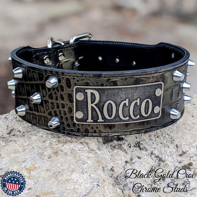 Leather Dog Collar, Personalized Name Plate Dog Collar 2.5" Wide - NJ8