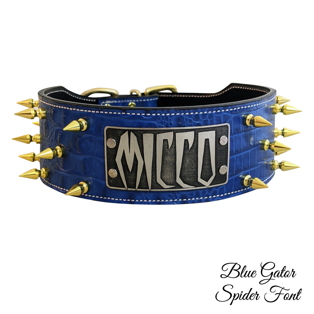 NX2 - Collar para perros de cuero con pinchos personalizado de 3" de ancho