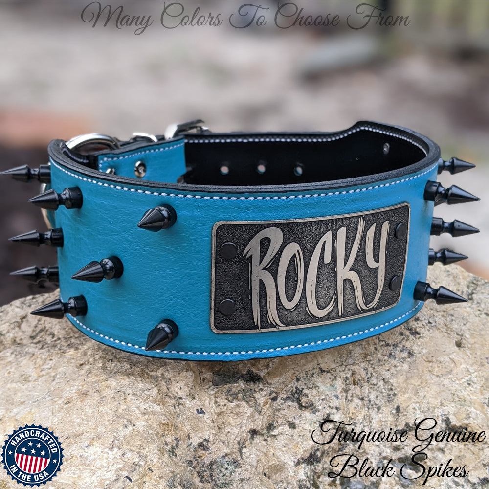 NX2 - 3" Wide Personalized Spiked Leather Dog Collar