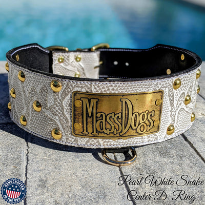 Leather Dog Collar, Name Plate Collar, Studded, 3" Wide Collar - NX3