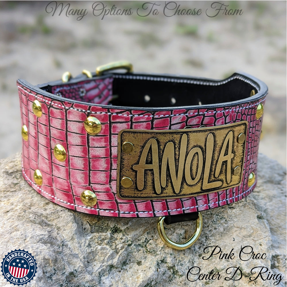 Collar de cuero para perros, collar con placa de identificación, tachonado, collar de 3" de ancho - NX3