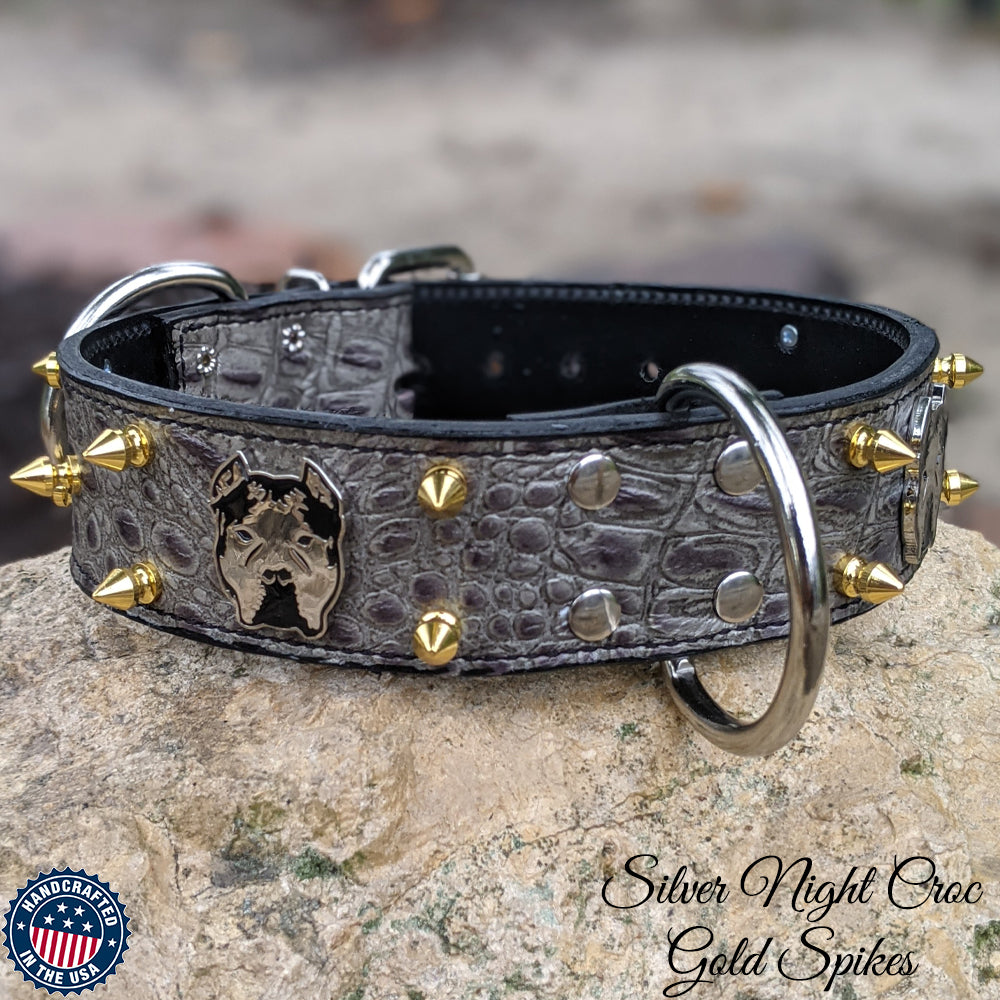 W47 - 2" Wide "Bully" Spiked Leather Dog Collar