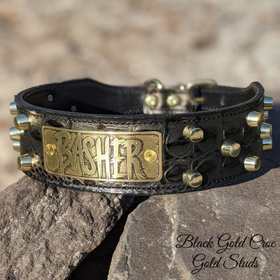 TW32 - 2" Tapered Name Plate Leather Collar w/Bucket Studs