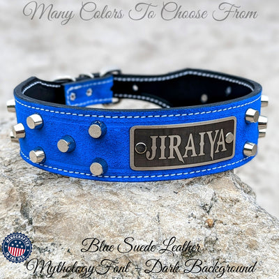TW32 - 2" Tapered Name Plate Leather Collar w/Bucket Studs