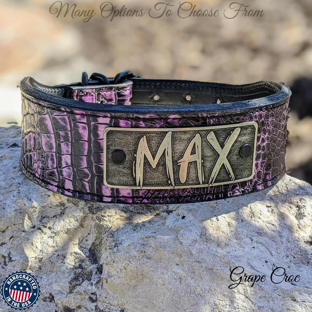 TW42 - 2" Tapered Leather Name Plate Collar