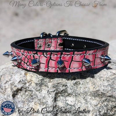 U17 - 1" Wide Spiked Leather Dog Collar