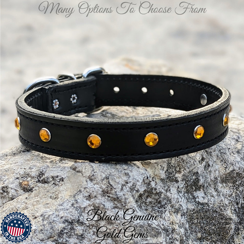 U3 - 1" Wide Leather Dog Collar with Gems