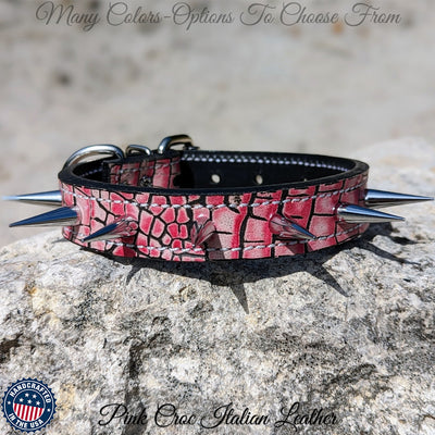 Spiked Leather Dog Collar Custom Made Leather Collar 1" Wide - U4