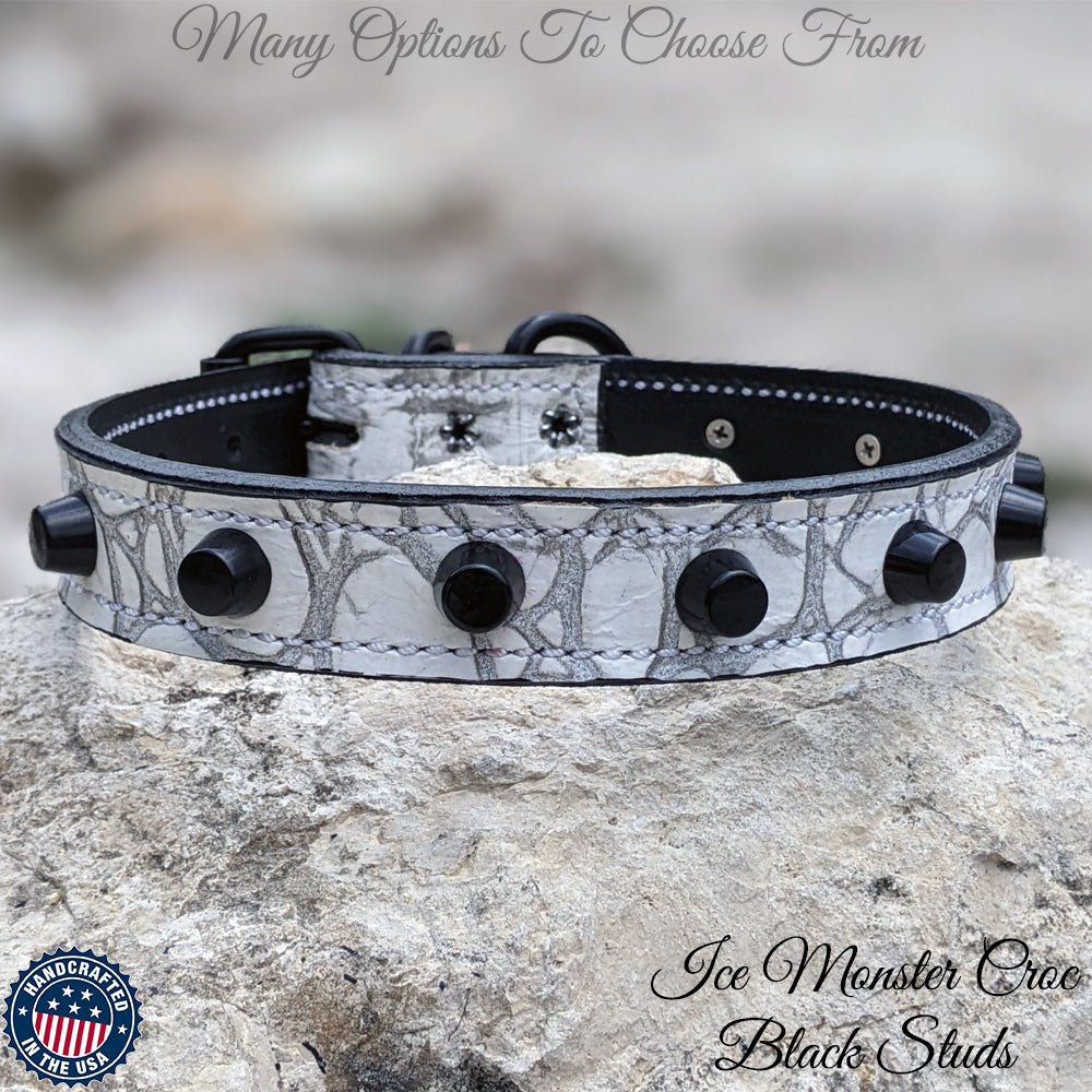 U6 - Custom 1" Wide Italian Leather Dog Collar with Bucket Studs