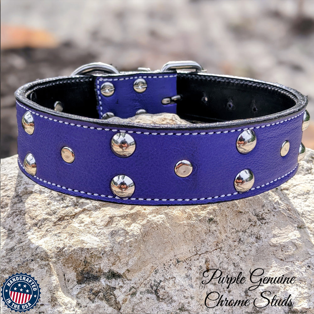 V15 - Collar para perros de cuero tachonado de 1,5" de ancho