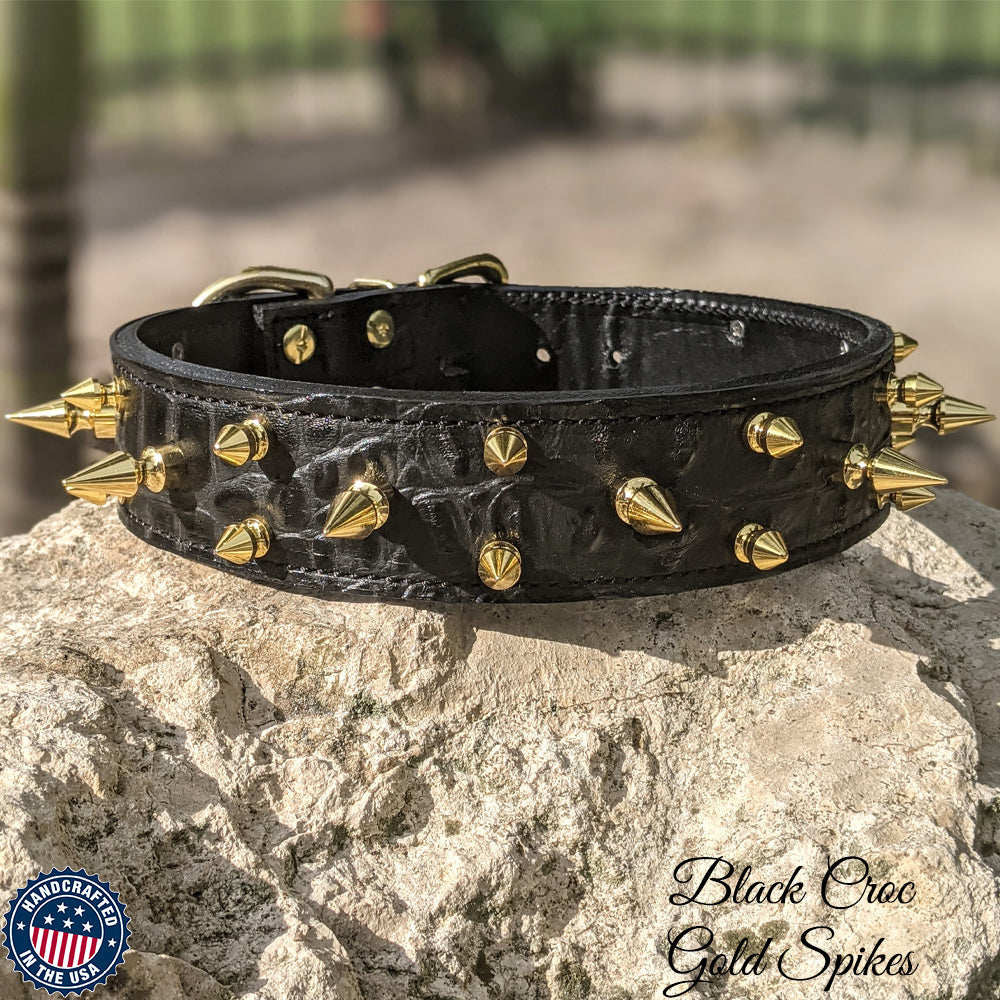 V17 - 1.5" Wide Spiked Leather Dog Collar