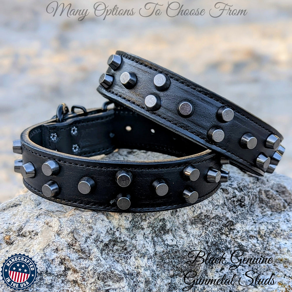 V1 - Collar de cuero tachonado con forma de cubo de 1 1/2"