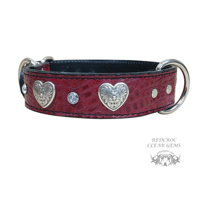 V28 - 1 1/2" Hearts & Gems Leather Collar
