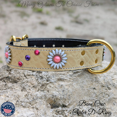 Leather daisy on sale dog collar