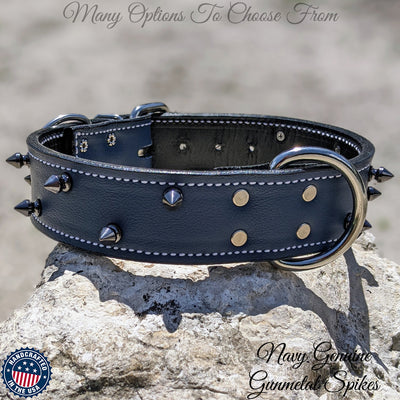 V5 - 1 1/2" Spiked Leather Dog Collar