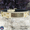 Leather Dog Collar Personalized name Plate Cone Studded Collar 1.5' Wide - VN1