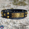 Leather Dog Collar Personalized name Plate Cone Studded Collar 1.5' Wide - VN1