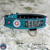 Leather Dog Collar Personalized Name Plate Daisies Gems 1.5" - VN4