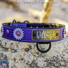Leather Dog Collar Personalized Name Plate Daisies Gems 1.5" - VN4