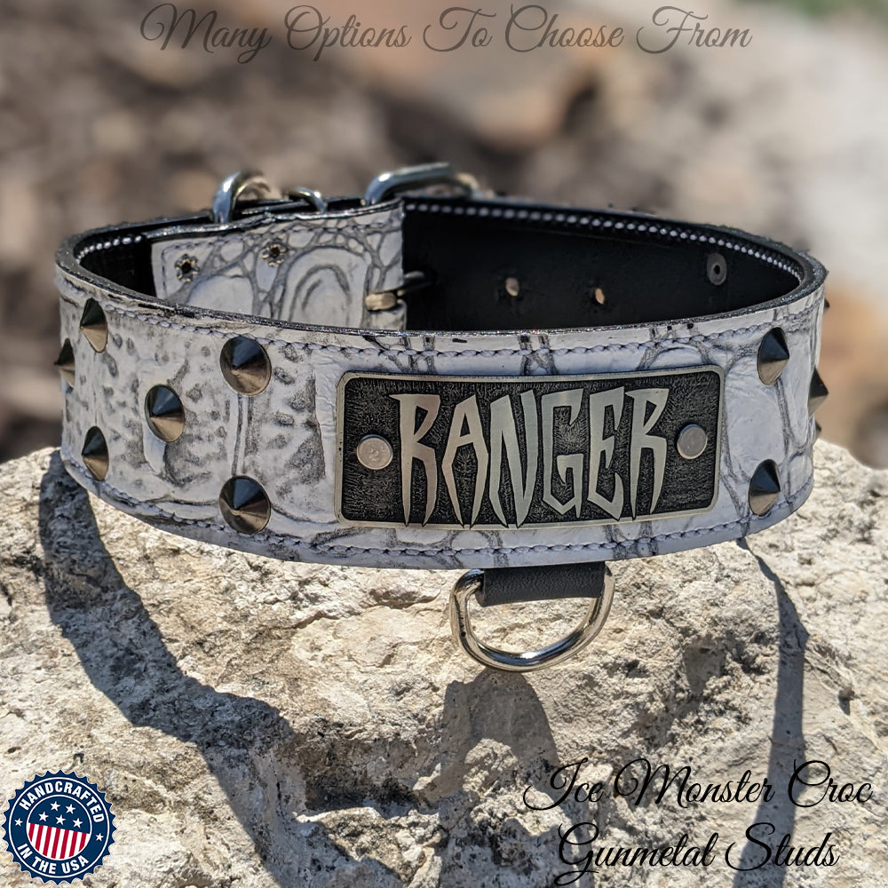 WN1 - 2" Wide Personalized Leather Dog Collar with Studs