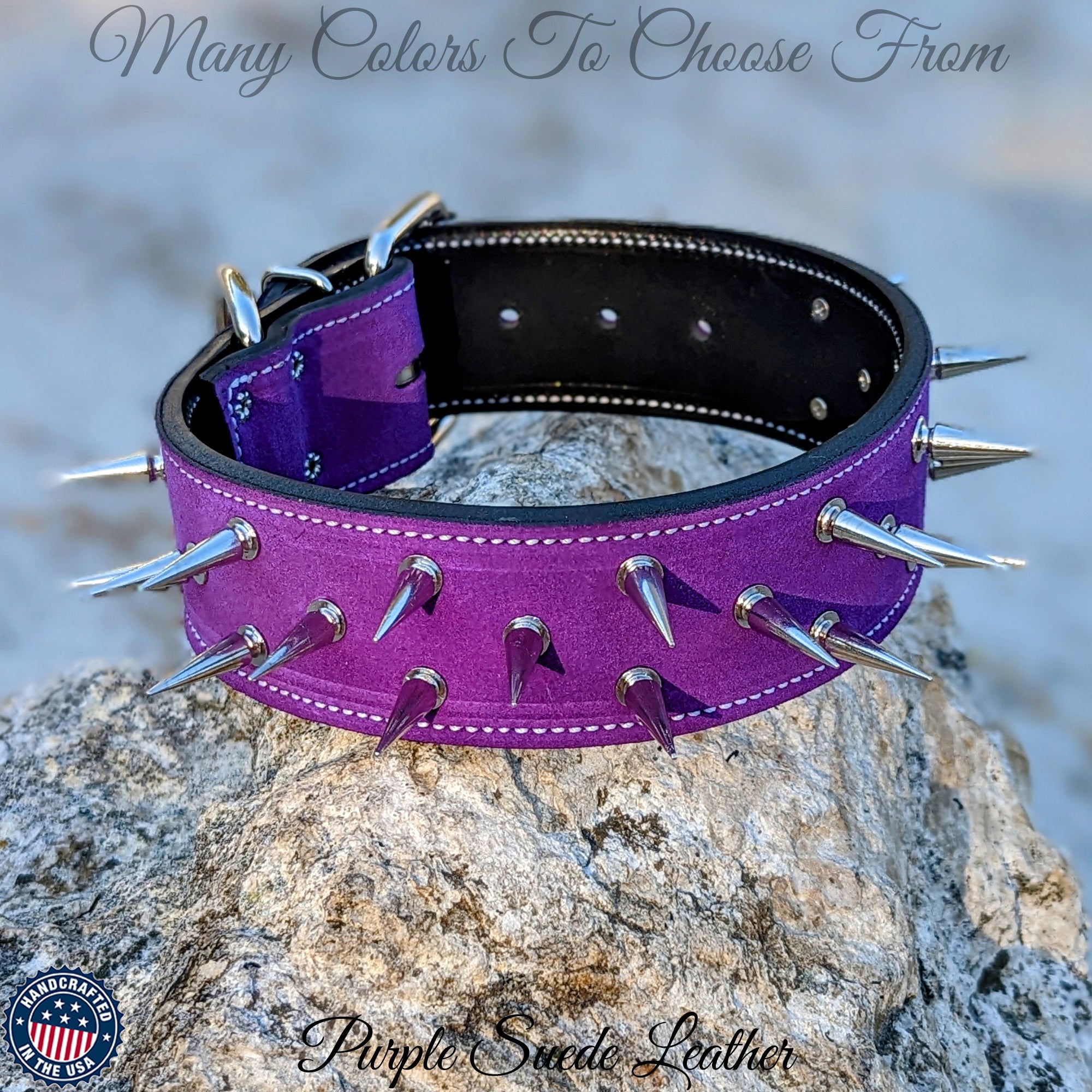 W22 - 2" Wide Spiked Leather Dog Collar