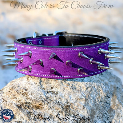 W22 - 2" Spiked Leather Dog Collar
