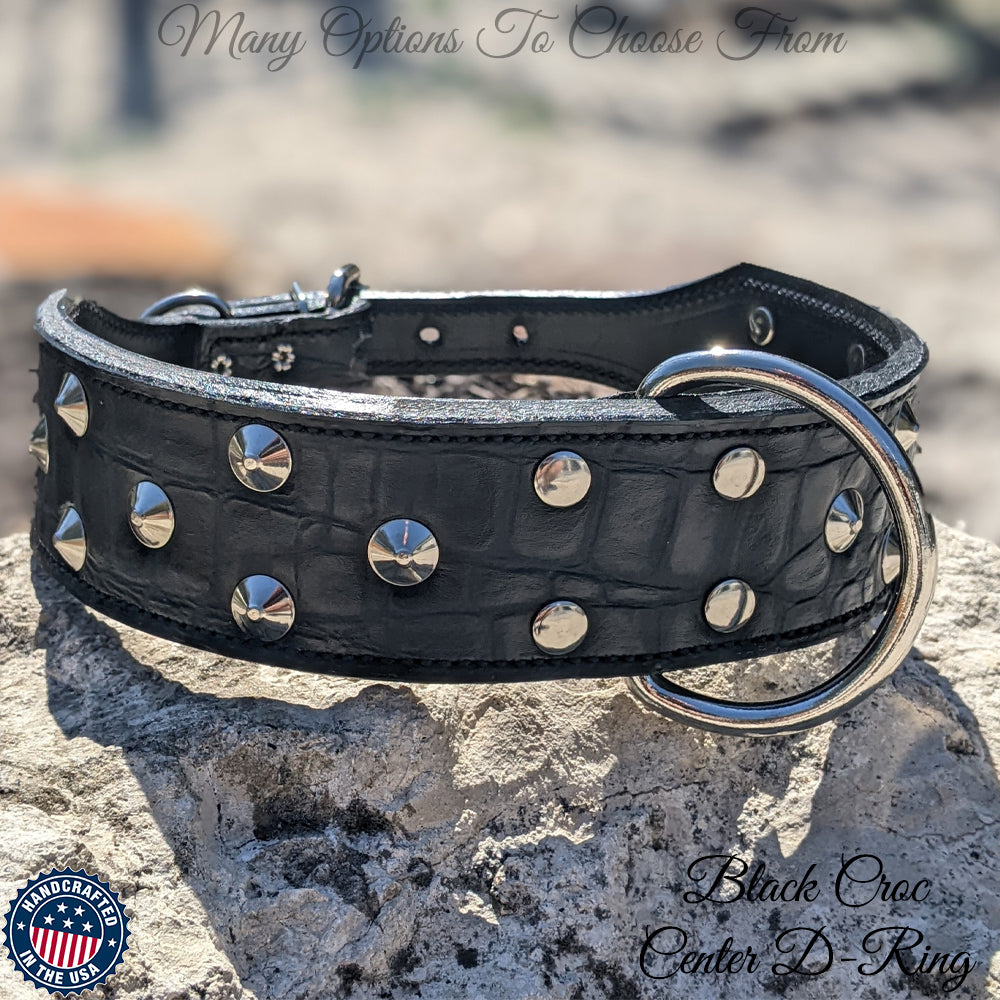 W24 - 2" Wide Tapered Leather Dog Collar with Studs