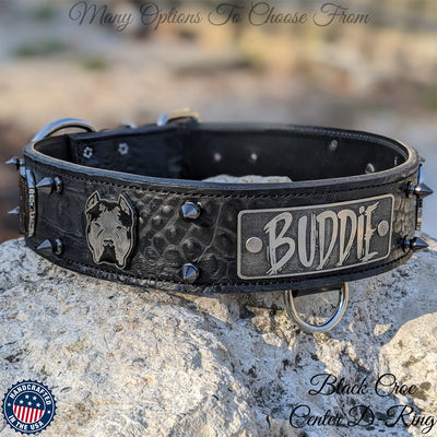 W45 - 2" Personalized Bully Spiked Leather Dog Collar