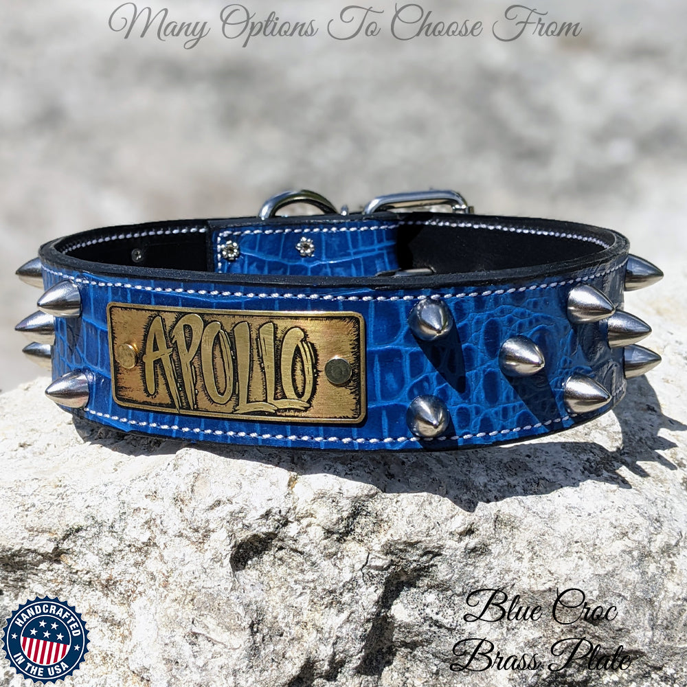 Personalized Studs & Gems Leather Dog Collar - 2 Wide - Pit Bull Gear
