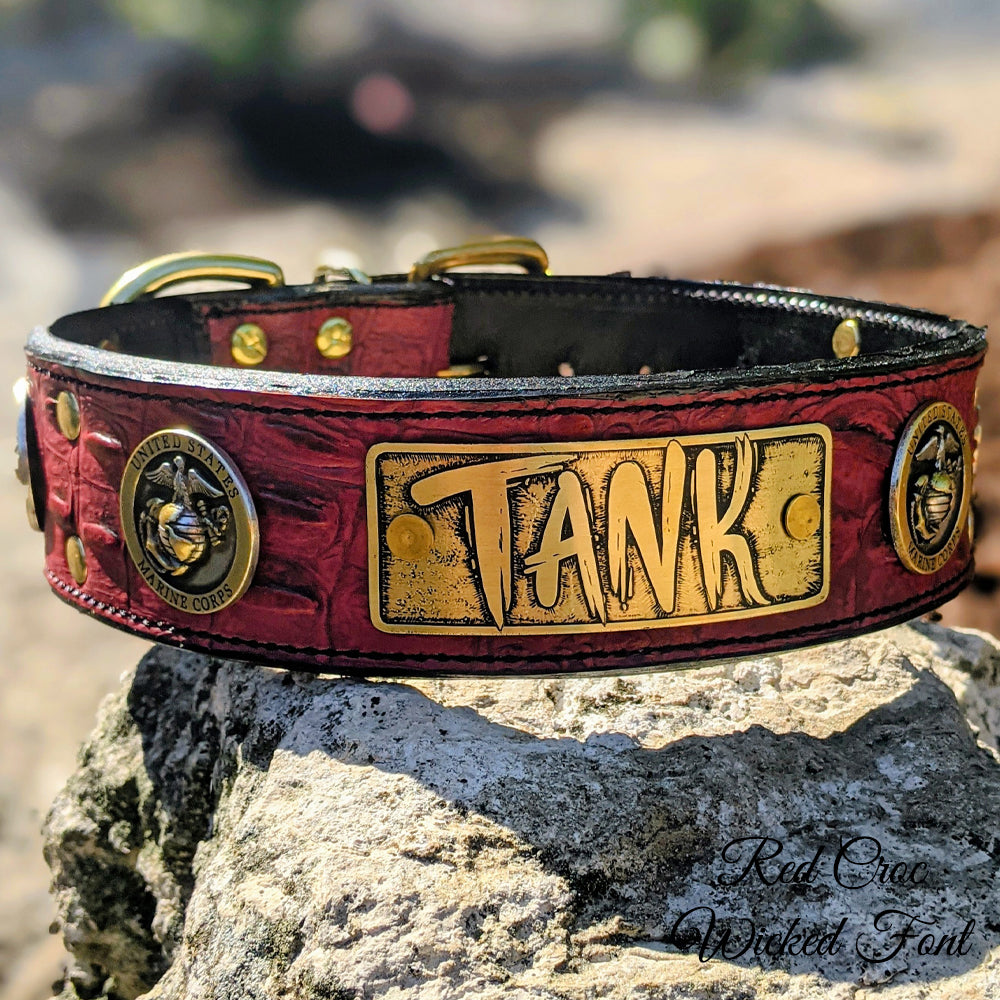 W51M - 2" Wide Marines Personalized Leather Dog Collar