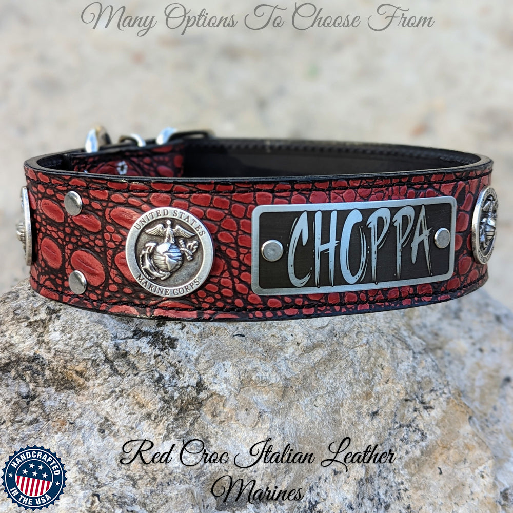 W51M - 2" Wide Marines Personalized Leather Dog Collar