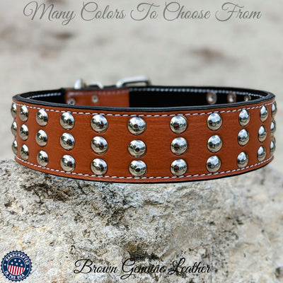 W55 - 2" Wide Studded Leather Dog Collar