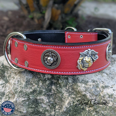 W76 - 2" Marine Corps Theme Leather Dog Collar