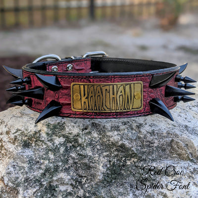 Leather Dog Collar with Spikes, Name Plate Collar, 2" Wide - WN14