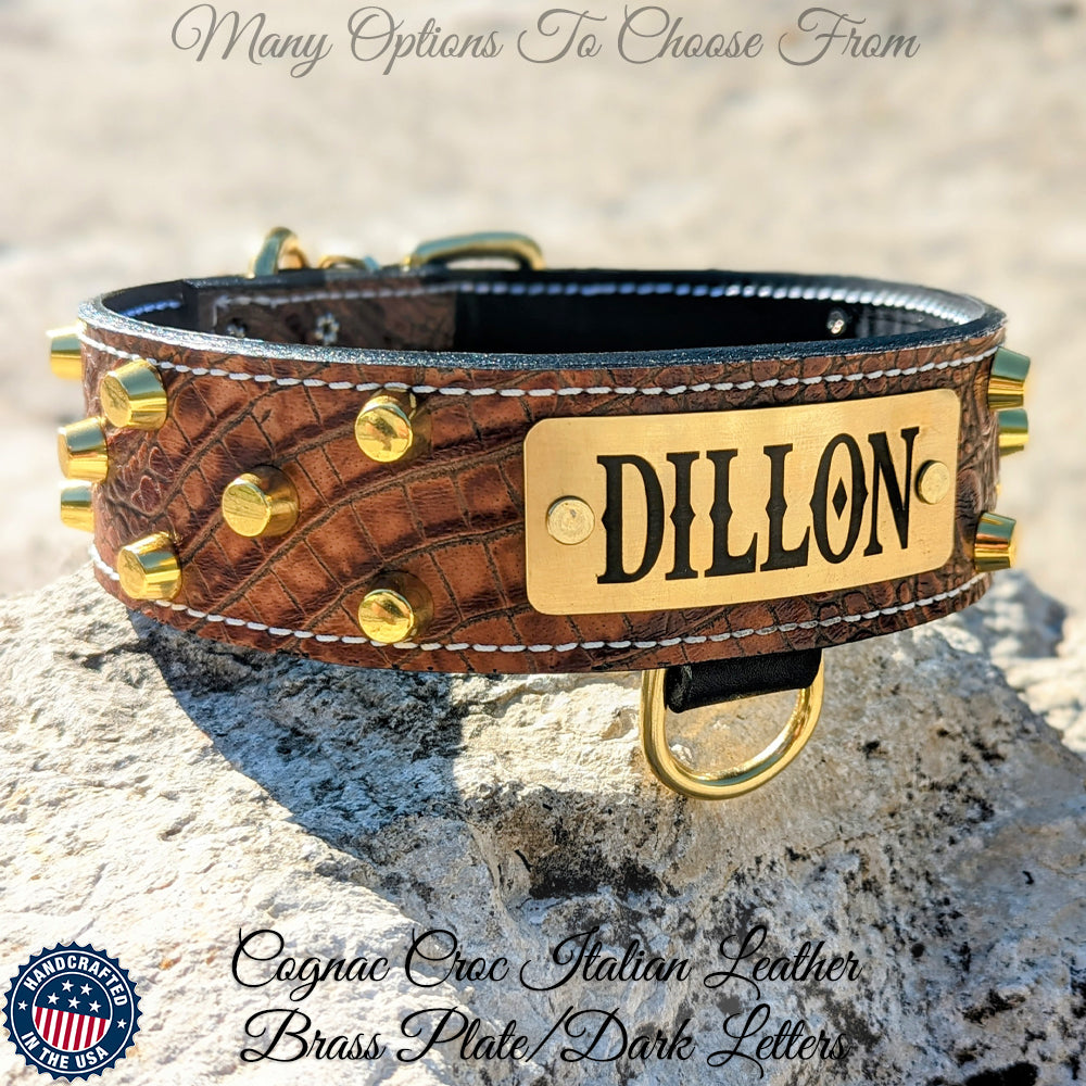 WN4 - 2" Wide Personalized Leather Dog Collar with Bucket Studs