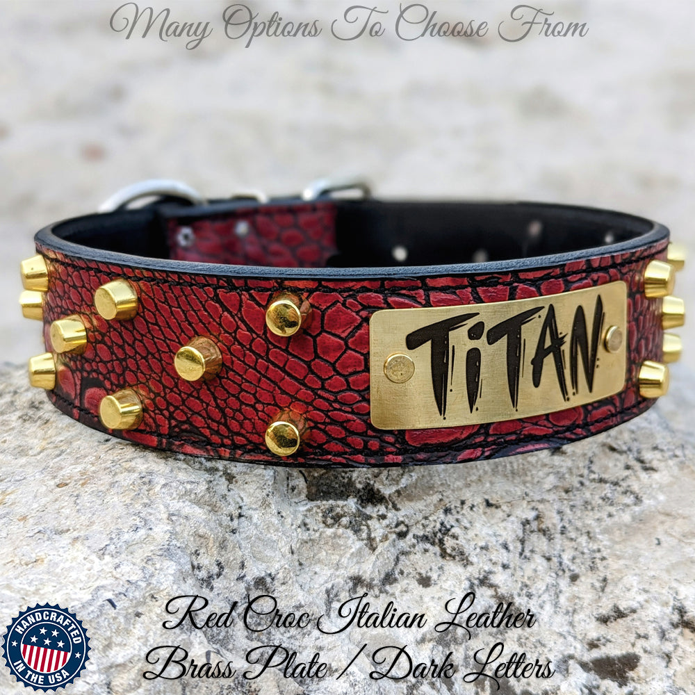 WN4 - 2" Wide Personalized Leather Dog Collar with Bucket Studs