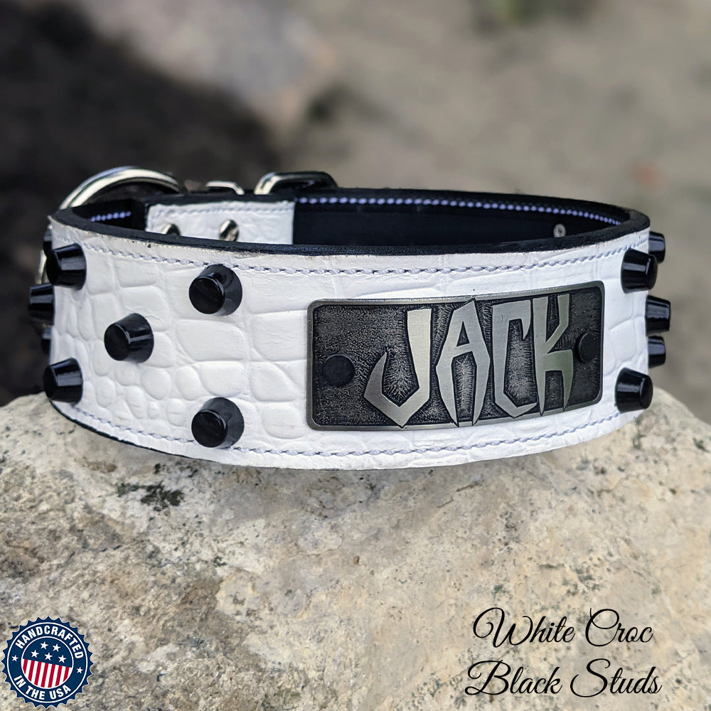 WN4 - 2" Wide Personalized Leather Dog Collar with Bucket Studs