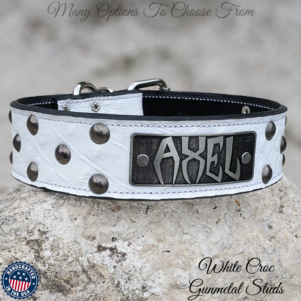 WN5 - 2" Name Plate Studded Leather Dog Collar