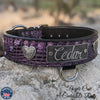 Personalized Leather Dog Collar, Collar Hearts & Gems 2" Wide - WN37