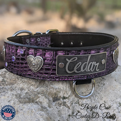 WN37 - 2" Personalized Hearts & Gems Leather Collar