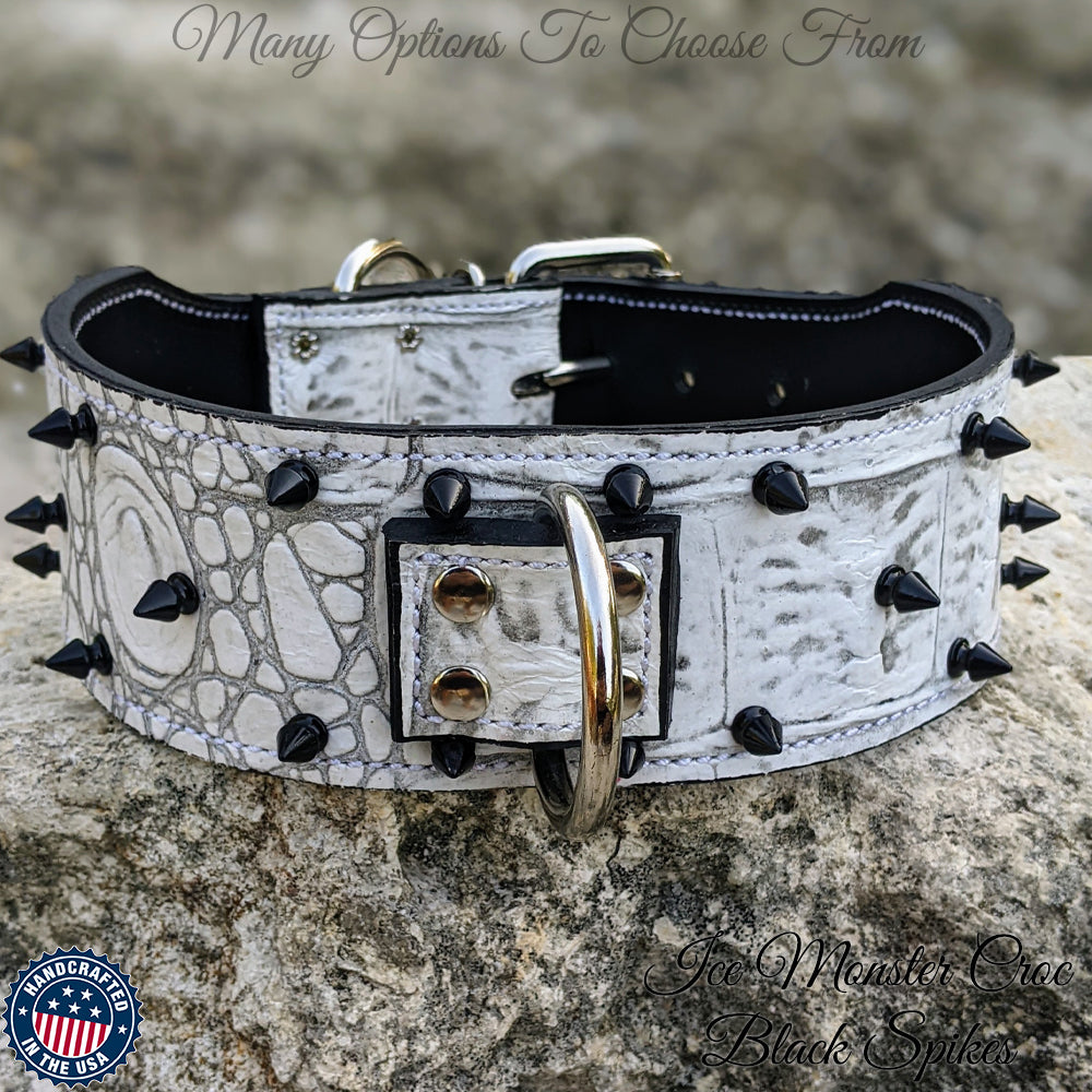 X10 - Coleira de cachorro de couro pontiagudo de 3"