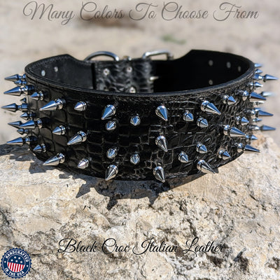 X2 - 3" Wide Spiked Leather Dog Collar