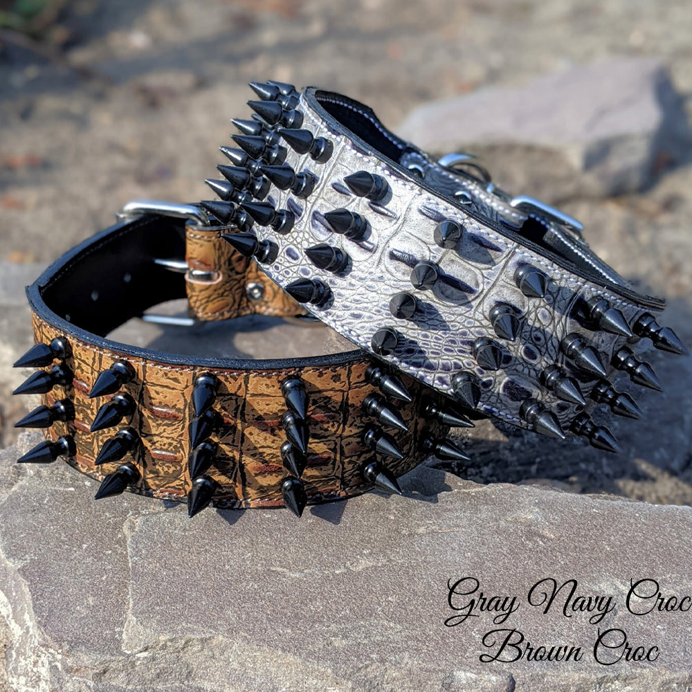 X32 - Collar de cuero para perros de 3" de ancho con púas