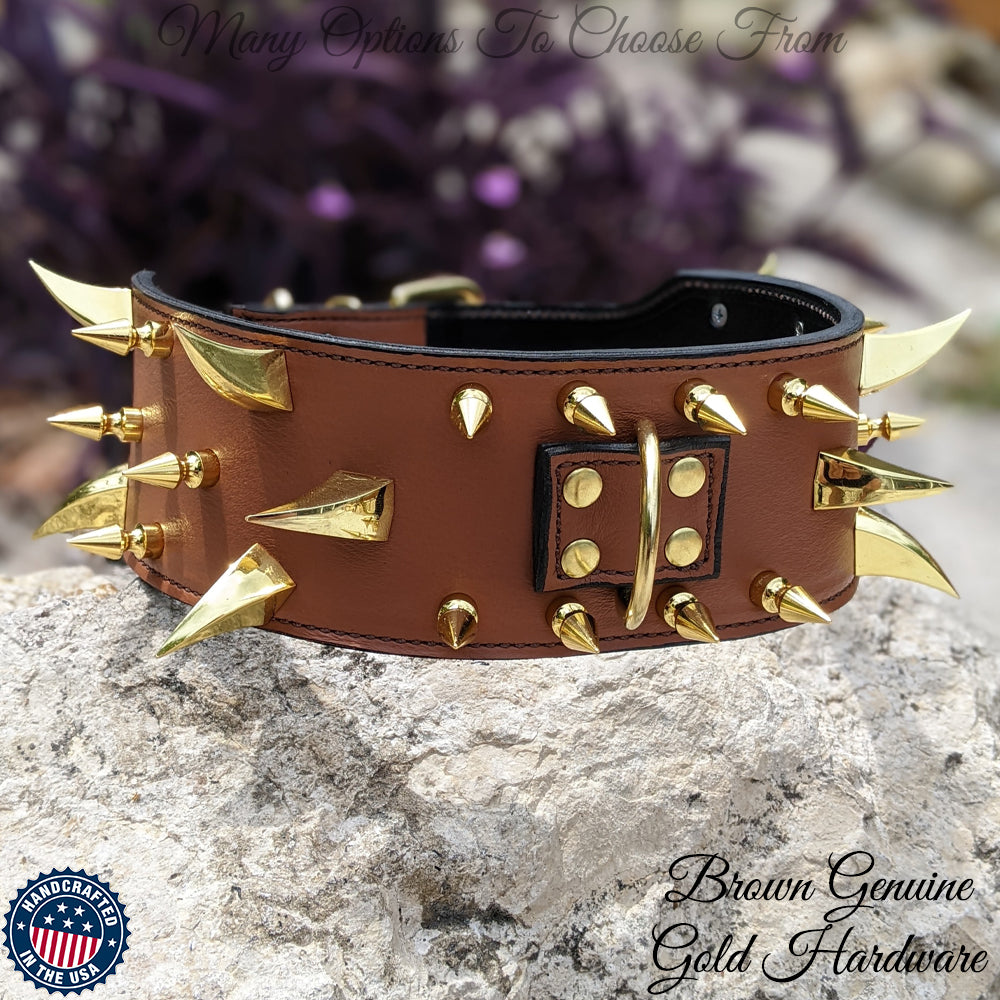 XC30 - 3" Wide Spiked Leather Dog Collar