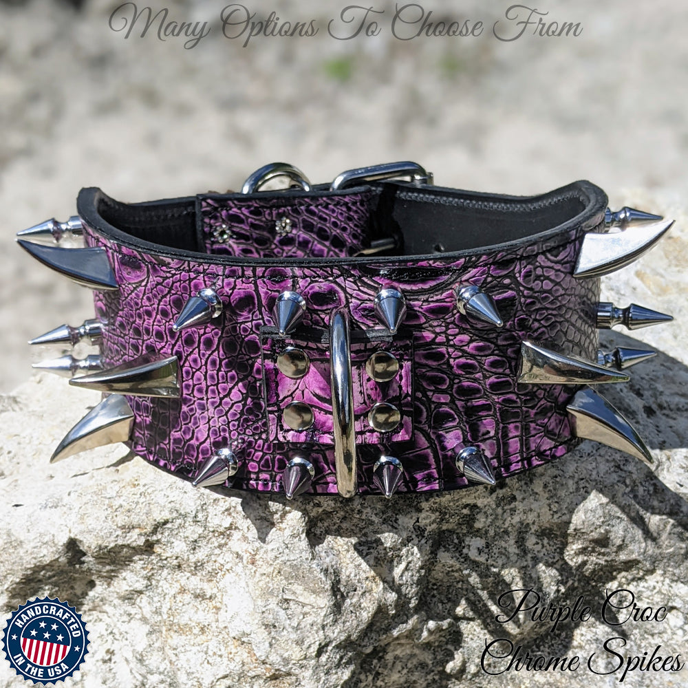 XC30 - 3" Wide Spiked Leather Dog Collar