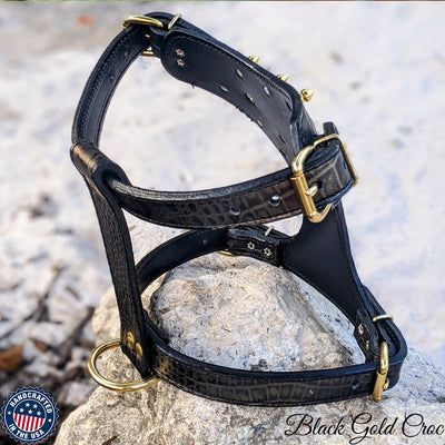 French Bulldog Leather Harness, Spiked Harness, Name Plate -  FBH3