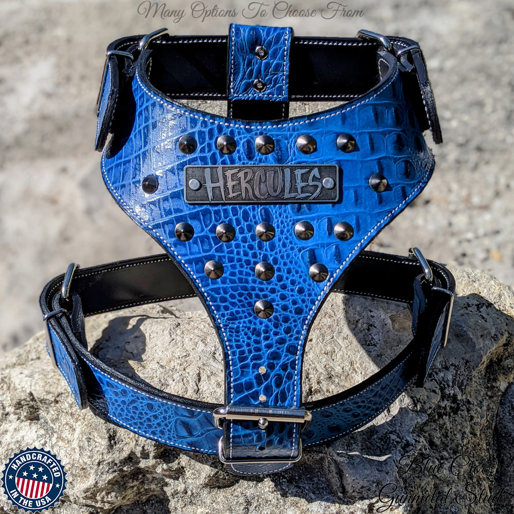 NH10 - Custom Made Italian Leather Personalized Harness with Cone Studs